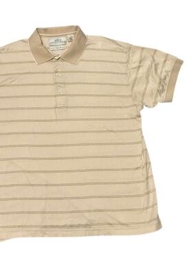 RGM Chairman’s Collection Golf Polo Shirt Mens M Beige Striped Mercerized Cotton